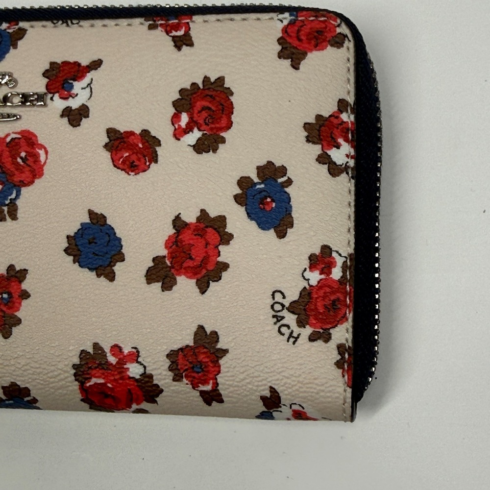 Coach Tea Rose Accordion Wallet Floral Coated Canvas Zip Around Coin Pocket - Picture 2 of 7